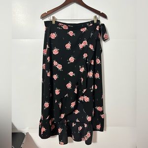 H&M Divided Floral Wrap Skirt Black Rose Summer